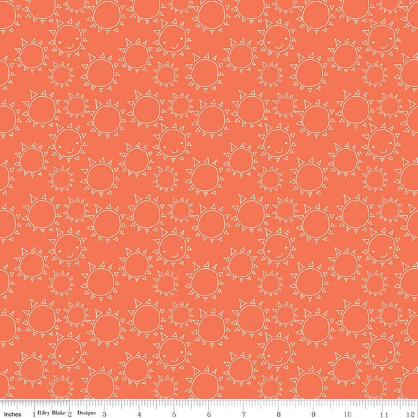 SALE Ready Set Splash! Sun C9893 Coral - Riley Blake Designs - Line Drawings Orange - Quilting Cotton Fabric