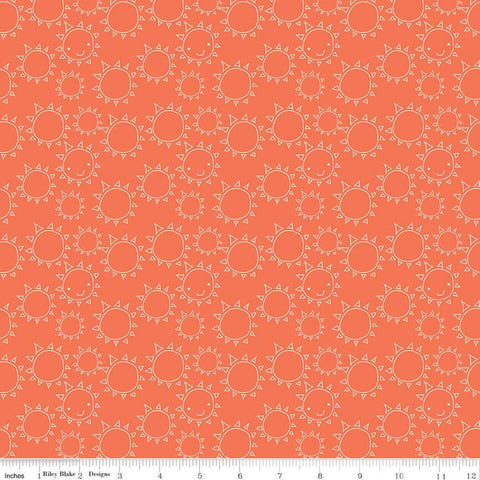 SALE Ready Set Splash! Sun C9893 Coral - Riley Blake Designs - Line Drawings Orange - Quilting Cotton Fabric