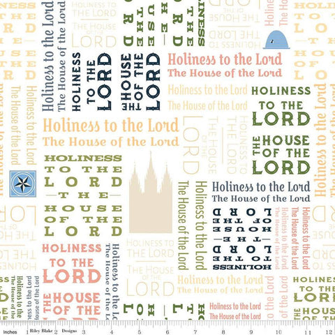 19" End of Bolt - Temples Text C9863 Multi - Riley Blake - House of the Lord Holiness to the Lord Latter-day Saints - Quilting Cotton Fabric