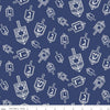 CLEARANCE Festival of Lights Dreidel Toss C9650 Blue - Riley Blake - Hanukkah Blue White - Quilting Cotton Fabric