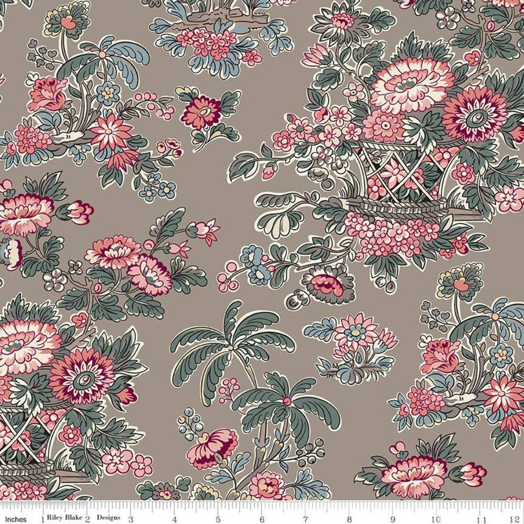 SALE Jane Austen at Home C10014 Fanny - Riley Blake Designs - Brown Pink Blue Historical Reproductions Floral Flowers - Quilting Cotton