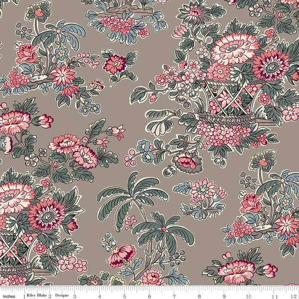 Jane Austen at Home C10014 Fanny - Riley Blake Designs - Brown Pink Blue Historical Reproductions Floral Flowers - Quilting Cotton