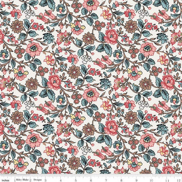 SALE Jane Austen at Home C10003 Anne - Riley Blake  - Cream Blue Pink Historical Reproductions - Quilting Cotton Fabric - Licensed Product