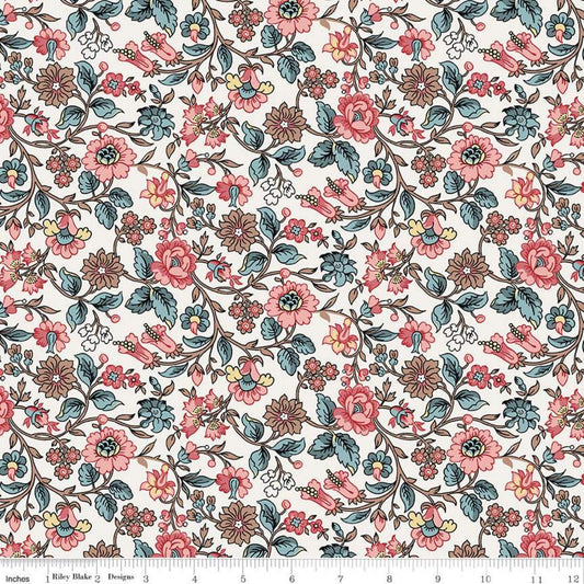 SALE Jane Austen at Home C10003 Anne - Riley Blake  - Cream Blue Pink Historical Reproductions - Quilting Cotton Fabric - Licensed Product