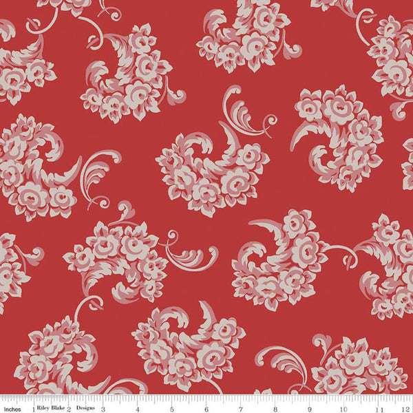 Jane Austen at Home C10002 Emma - Riley Blake Designs - Red Historical Reproductions Flowers Floral - Quilting Cotton Fabric