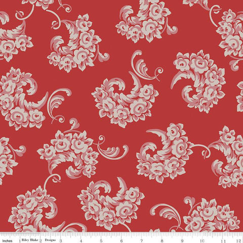 SALE Jane Austen at Home C10002 Emma - Riley Blake Designs - Red Historical Reproductions Flowers Floral - Quilting Cotton Fabric