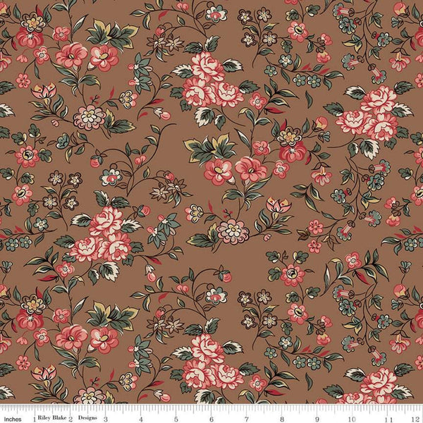 SALE Jane Austen at Home C10001 Georgiana - Riley Blake  - Brown Pink Historical Reproductions - Quilting Cotton Fabric - Licensed Product