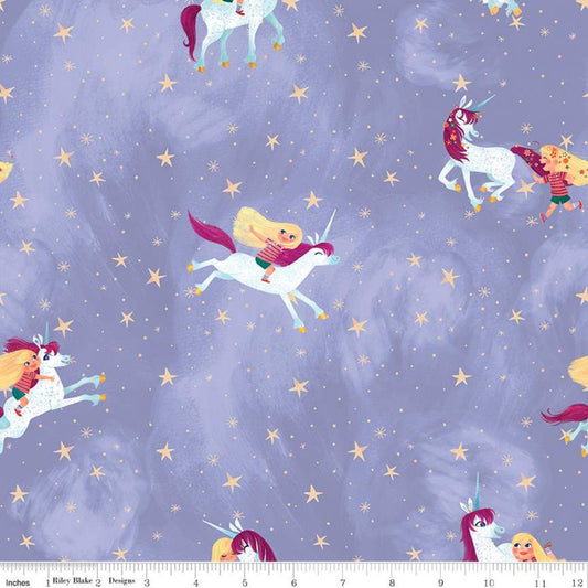 28" End of Bolt - Uni the Unicorn Main C9980 Light Purple - Riley Blake - Fantasy Juvenile Amy Rosenthal Girl Stars - Quilting Cotton Fabric
