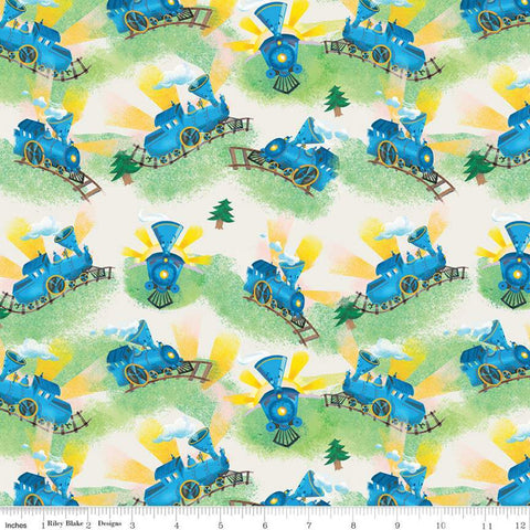 11" end of bolt - SALE The Little Engine That Could Choo-Choo C9992 Cream - Riley Blake Designs - Trains Little  - Quilting Cotton Fabric