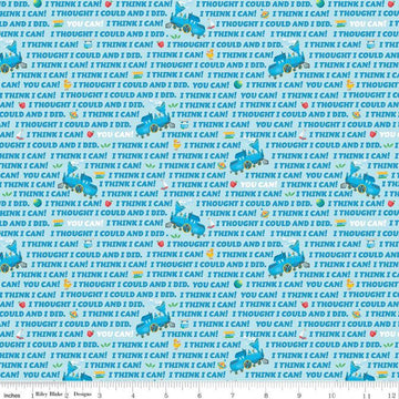 SALE 34" End of Bolt - The Little Engine That Could I Think I Can C9993 Blue - Riley Blake - Train Engine Text - Quilting Cotton Fabric