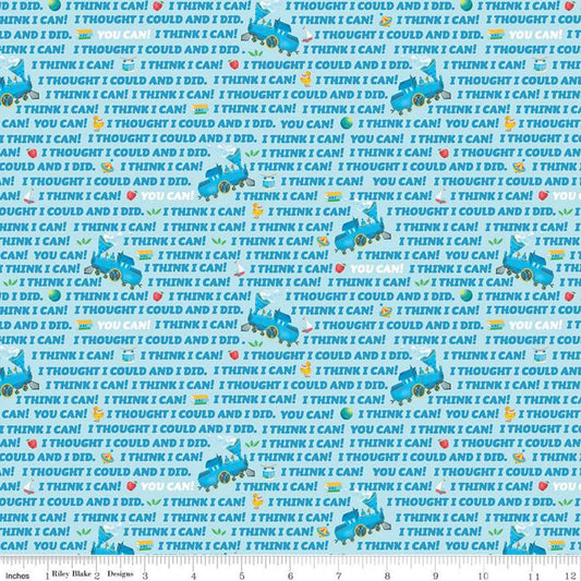 SALE 34" End of Bolt - The Little Engine That Could I Think I Can C9993 Blue - Riley Blake - Train Engine Text - Quilting Cotton Fabric