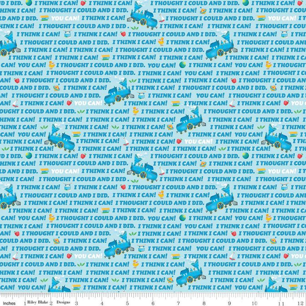 SALE The Little Engine That Could I Think I Can C9993 Blue - Riley Blake Designs - Juvenile  Train Engine Text   - Quilting Cotton Fabric