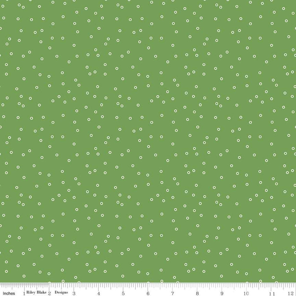 Prim Circles C9693 Clover - Riley Blake Designs - Green Scattered Outlined Circles - Quilting Cotton Fabric