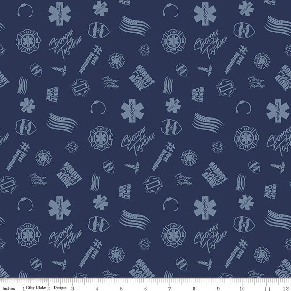 CLEARANCE Nobody Fights Alone First Responder C10421 Navy - Riley Blake Designs - Blue Symbols Stronger Together - Quilting Cotton Fabric