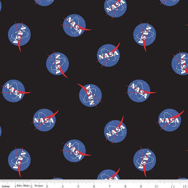 30" End of Bolt - SALE Out of this World with NASA Main C7800 Black - Riley Blake Designs - Outer Space Logo -  Quilting Cotton Fabric