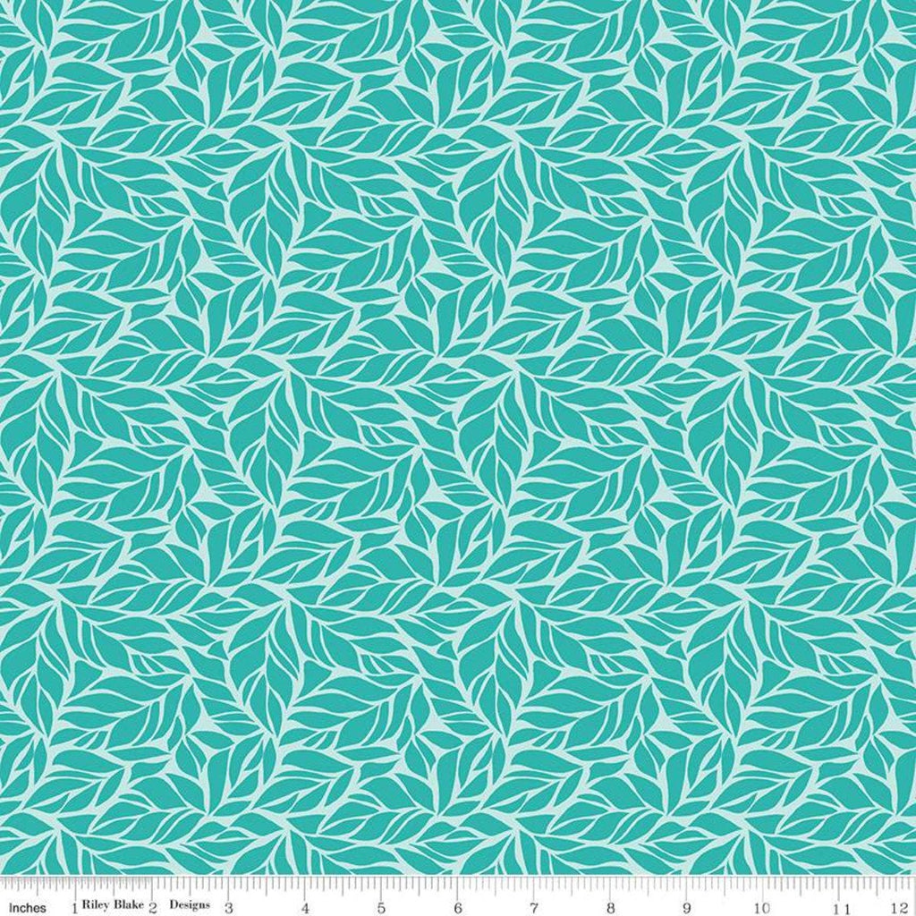 CLEARANCE Fleur Foliage C9871 Teal - Riley Blake Designs - Blue Green Tone on Tone All Over Leaves -  Quilting Cotton Fabric