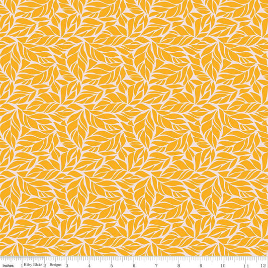 22" End of Bolt - CLEARANCE Fleur Foliage C9871 Yellow - Riley Blake - Tone on Tone All Over Leaves -  Quilting Cotton Fabric