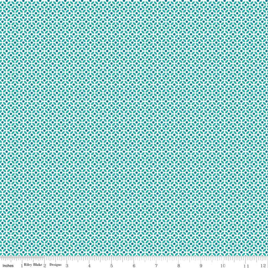 SALE Fleur Circles C9875 Teal - Riley Blake Designs - Geometric Blue Green White -  Quilting Cotton Fabric