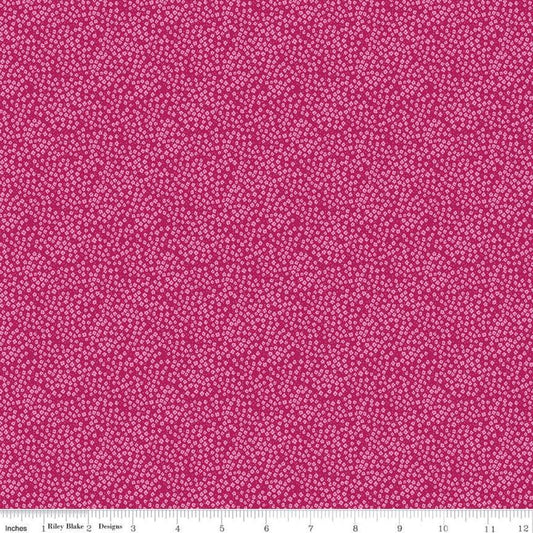 SALE New Dawn Blossoms C9855 Fuchsia - Riley Blake Designs - Pink Floral Flowers Pin Dots - Quilting Cotton Fabric