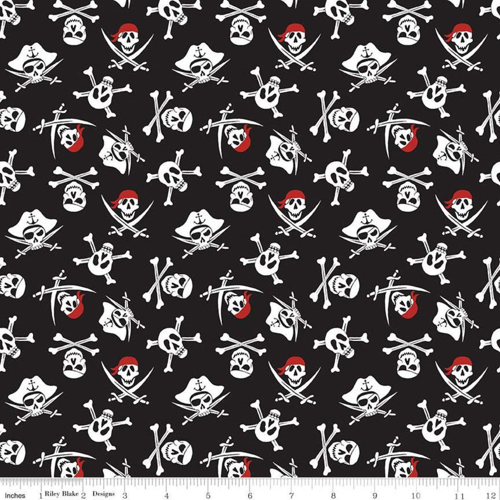 Pirate Tales Skulls C9683 Black - Riley Blake Designs - Pirates Crossbones Swords - Quilting Cotton Fabric