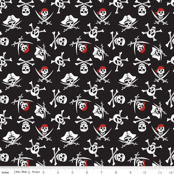 SALE Pirate Tales Skulls C9683 Black - Riley Blake Designs - Pirates Crossbones Swords - Quilting Cotton Fabric