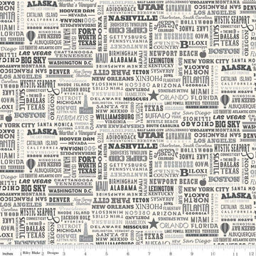SALE Destinations United States Destinations C10029 Gray - Riley Blake Designs - Cities States Points of Interest - Quilting Cotton Fabric