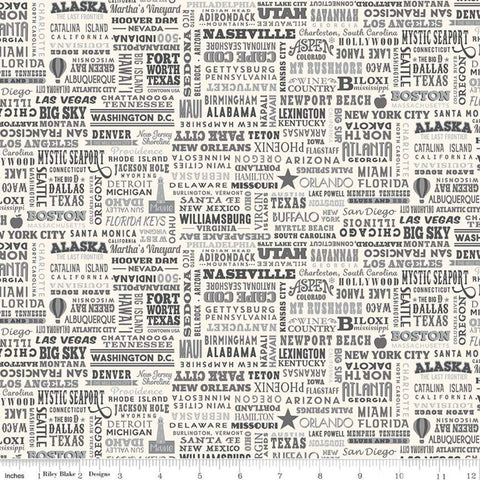 Destinations United States Destinations C10029 Gray - Riley Blake Designs - Cities States Points of Interest - Quilting Cotton Fabric