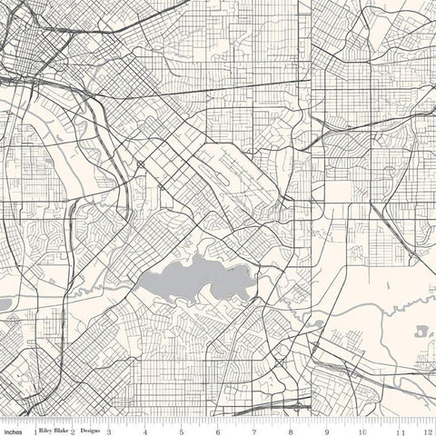 Destinations Map C10030 Cream - Riley Blake Designs - Grid City Streets Waterways DIGITALLY PRINTED - Quilting Cotton Fabric
