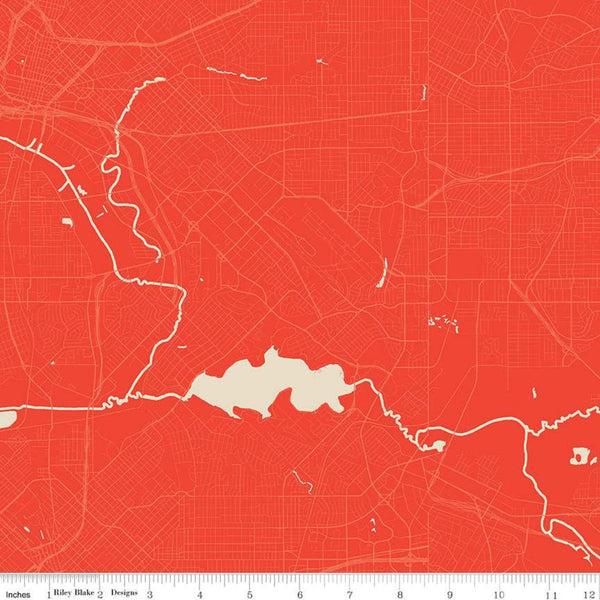 33" End of Bolt Piece - CLEARANCE Destinations Map C10030 Red - Riley Blake - Grid City Streets DIGITALLY PRINTED - Quilting Cotton Fabric