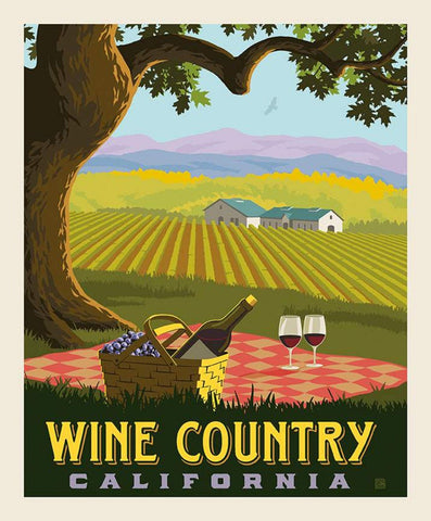 SALE Destinations Poster Panel P10023 Wine Country by Riley Blake Designs - Picnic Winery California - Quilting Cotton Fabric