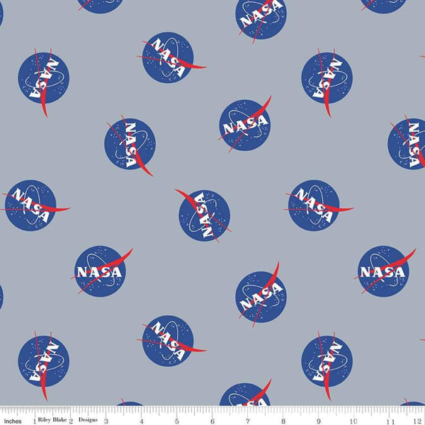 23" End of Bolt - SALE Out of this World with NASA Main C7800 Gray - Riley Blake Designs - Outer Space Logo -  Quilting Cotton Fabric