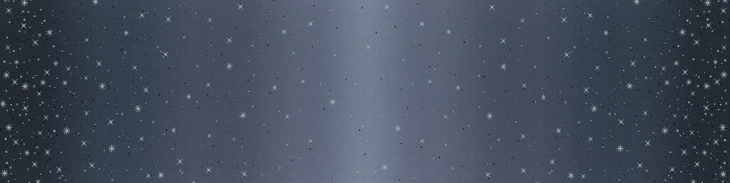 SALE Ombre Fairy Dust METALLIC 10871 Indigo - Moda - Light to Darker Blue with Silver SPARKLE Stars - Quilting Cotton Fabric