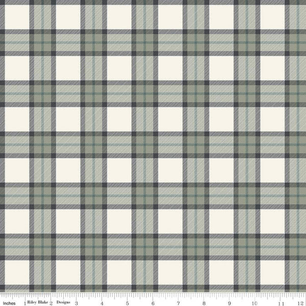 SALE My Heritage Plaid C9791 Cream - Riley Blake Designs - Gray Green Cream Geometric - Quilting Cotton Fabric