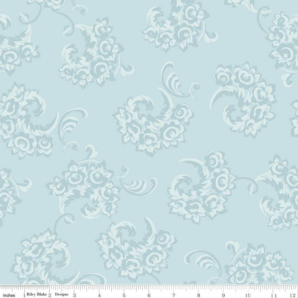 SALE Jane Austen at Home C10017 Julia - Riley Blake Designs - Blue Historical Reproductions Floral Flowers - Quilting Cotton Fabric