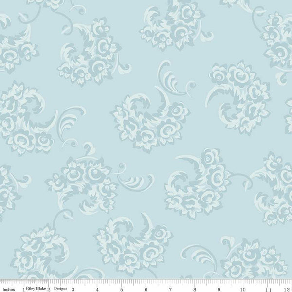 SALE Jane Austen at Home C10017 Julia - Riley Blake Designs - Blue Historical Reproductions Floral Flowers - Quilting Cotton Fabric