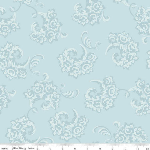 Jane Austen at Home C10017 Julia - Riley Blake Designs - Blue Historical Reproductions Floral Flowers - Quilting Cotton Fabric