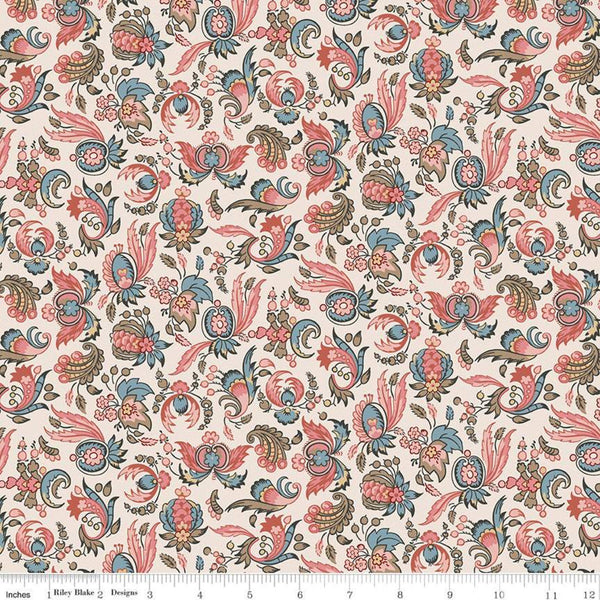 SALE Jane Austen at Home C10005 Jane - Riley Blake Designs - Cream Blue Historical Reproductions - Quilting Cotton Fabric - Licensed Product