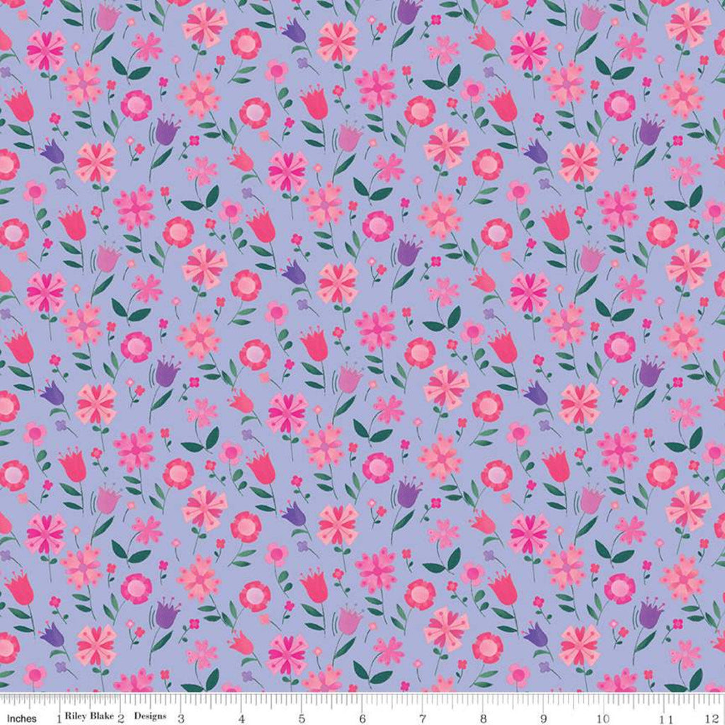 Uni the Unicorn Flowers C9983 Light Purple - Riley Blake Designs - Fantasy Juvenile Amy Krouse Rosenthal Floral - Quilting Cotton