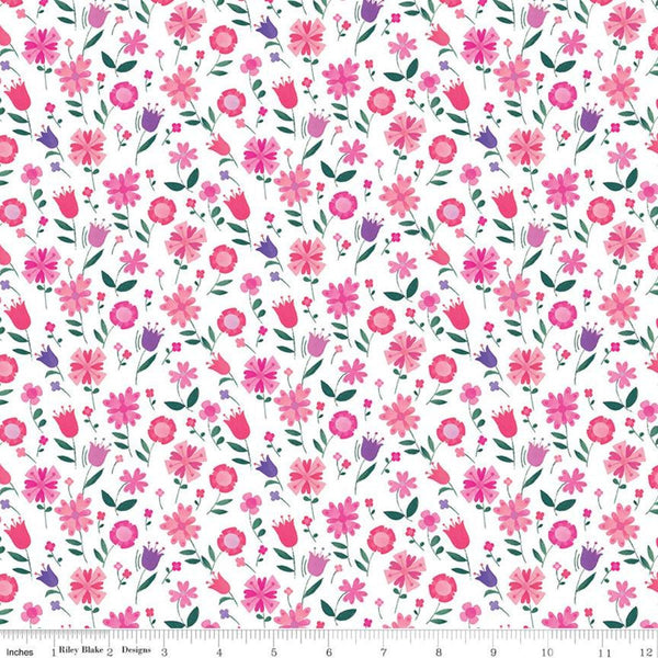 SALE Uni the Unicorn Flowers C9983 White - Riley Blake Designs - Fantasy Juvenile Amy Krouse Rosenthal Floral - Quilting Cotton Fabric