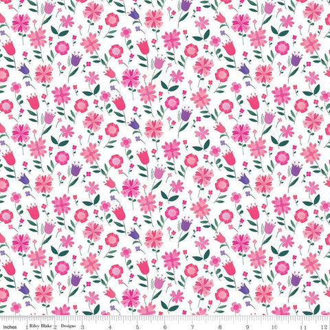 SALE Uni the Unicorn Flowers C9983 White - Riley Blake Designs - Fantasy Juvenile Amy Krouse Rosenthal Floral - Quilting Cotton Fabric