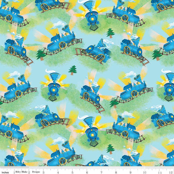 21" End of Bolt - The Little Engine That Could Choo-Choo C9992 Blue - Riley Blake Designs - Juvenile Trains Little - Quilting Cotton Fabric