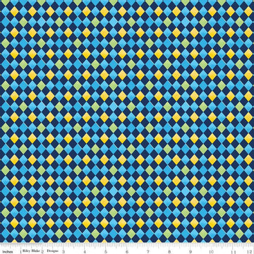 SALE The Little Engine That Could Argyle C9994 Navy - Riley Blake Designs - Juvenile Trains Geometric Diamonds Blue - Quilting Cotton Fabric
