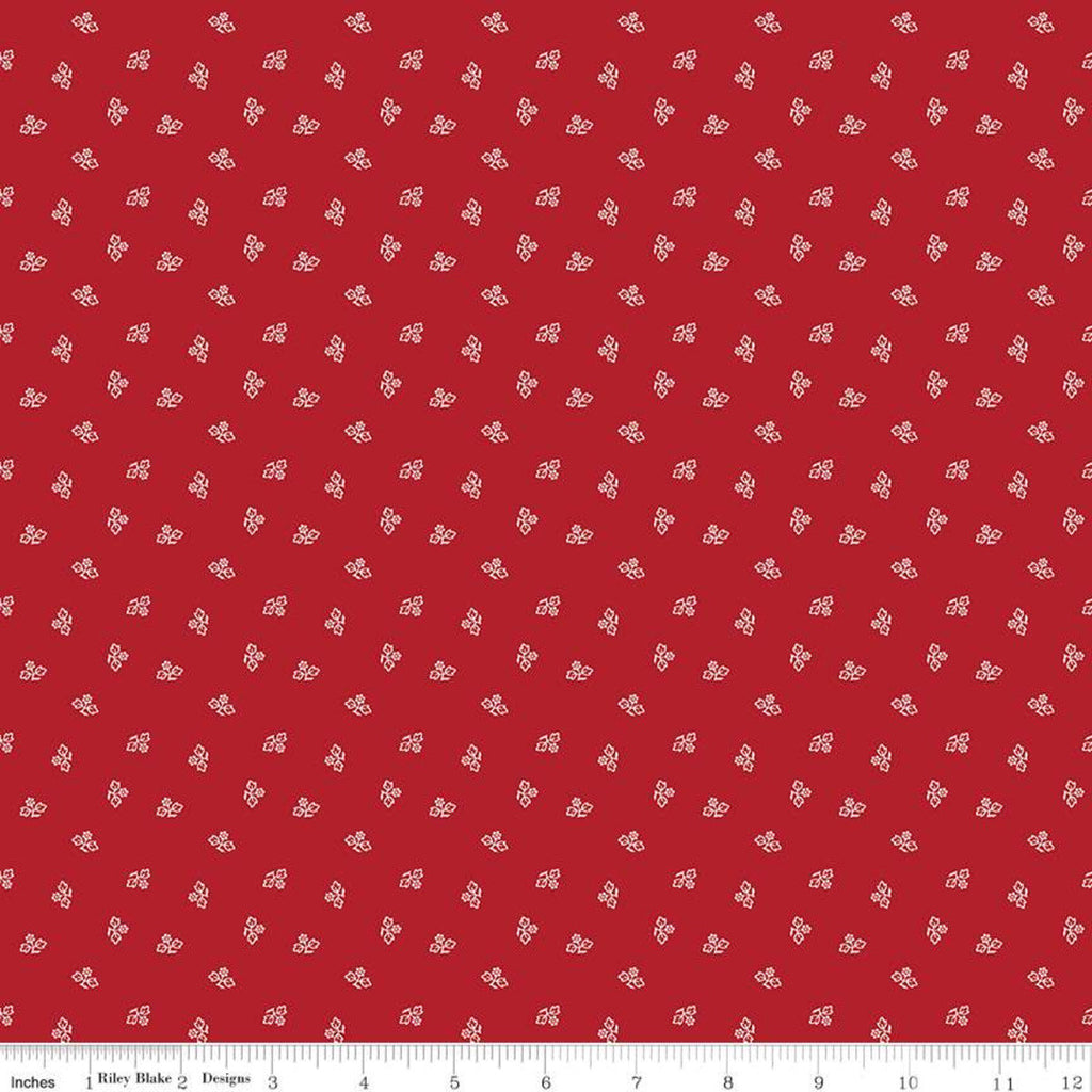 SALE Prim Blossom C9691 Barn Red - Riley Blake Designs - Flower Sprigs Floral  - Quilting Cotton Fabric