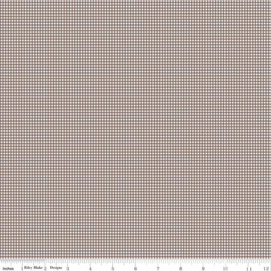 DEAL Prim PRINTED Gingham C9698 Pebble - Riley Blake Designs - Brown Checkered Checks Plaid - Quilting Cotton Fabric
