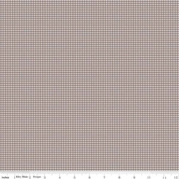 SALE Prim PRINTED Gingham C9698 Pebble - Riley Blake Designs - Brown Checkered Checks Plaid - Quilting Cotton Fabric