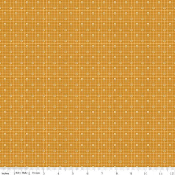 DEAL Prim Plaid C9701 Butterscotch - Riley Blake Designs - Gold Grid with Dots - Quilting Cotton Fabric