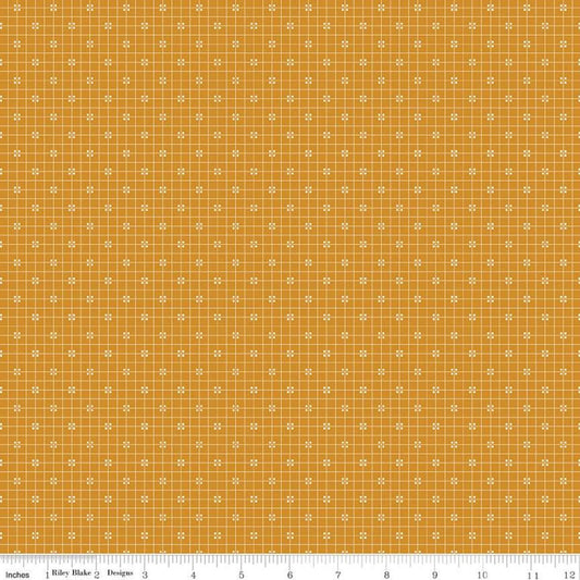 DEAL Prim Plaid C9701 Butterscotch - Riley Blake Designs - Gold Grid with Dots - Quilting Cotton Fabric