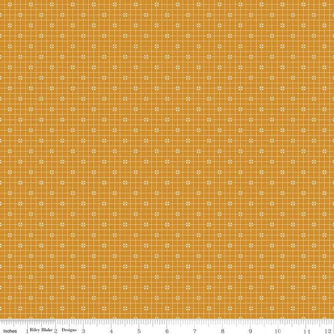 SALE Prim Plaid C9701 Butterscotch - Riley Blake Designs - Gold Grid with Dots - Quilting Cotton Fabric