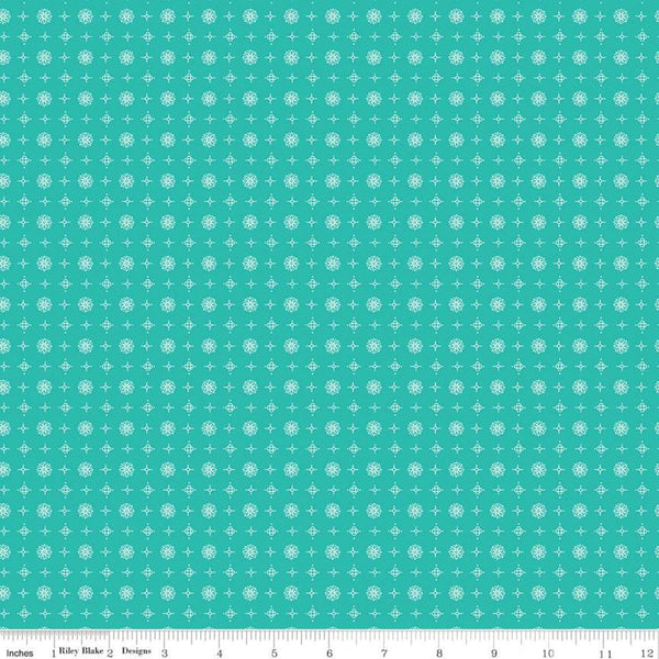 SALE Prim Vintage C9706 Vivid - Riley Blake Designs - Blue Green Geometrics Flowers Medallions - Quilting Cotton Fabric