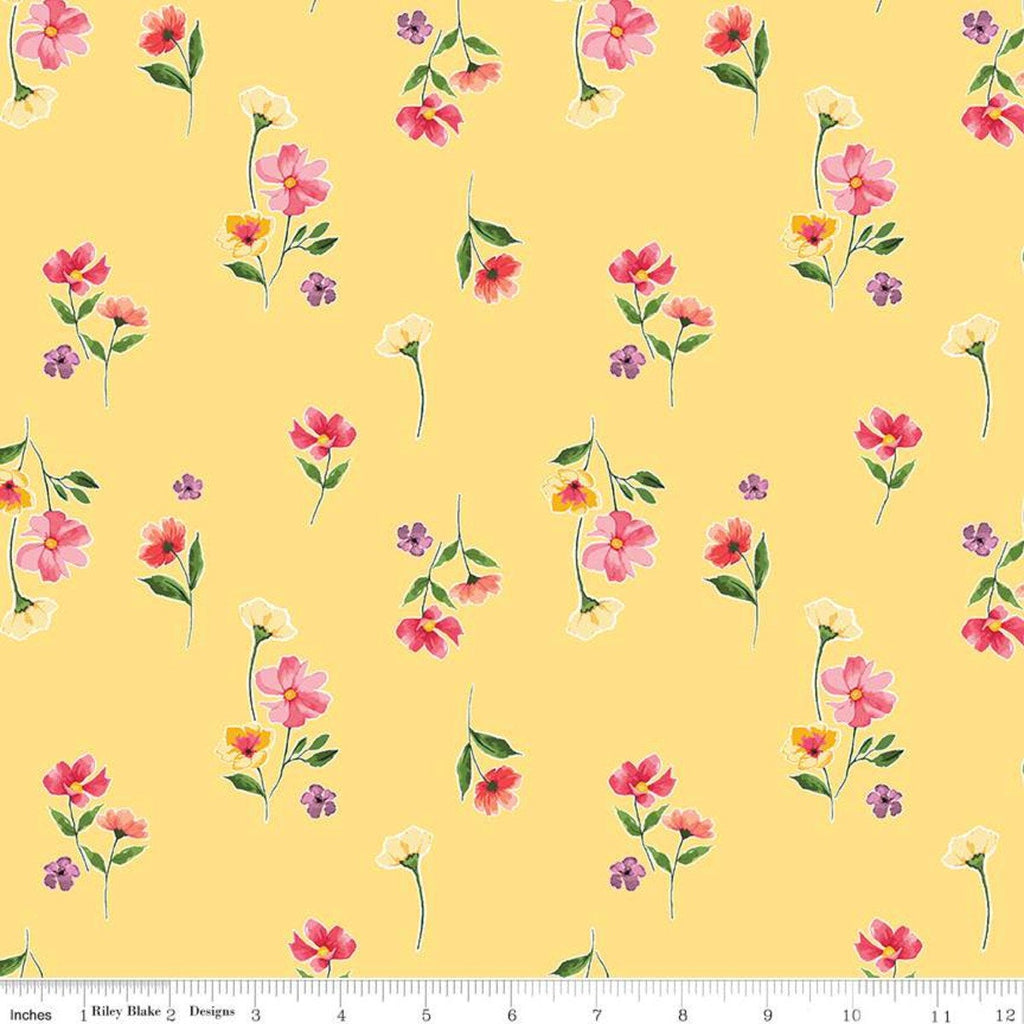 11" End of Bolt - CLEARANCE Glohaven Flowers C9832 Yellow - Riley Blake Designs - Floral - Quilting Cotton Fabric